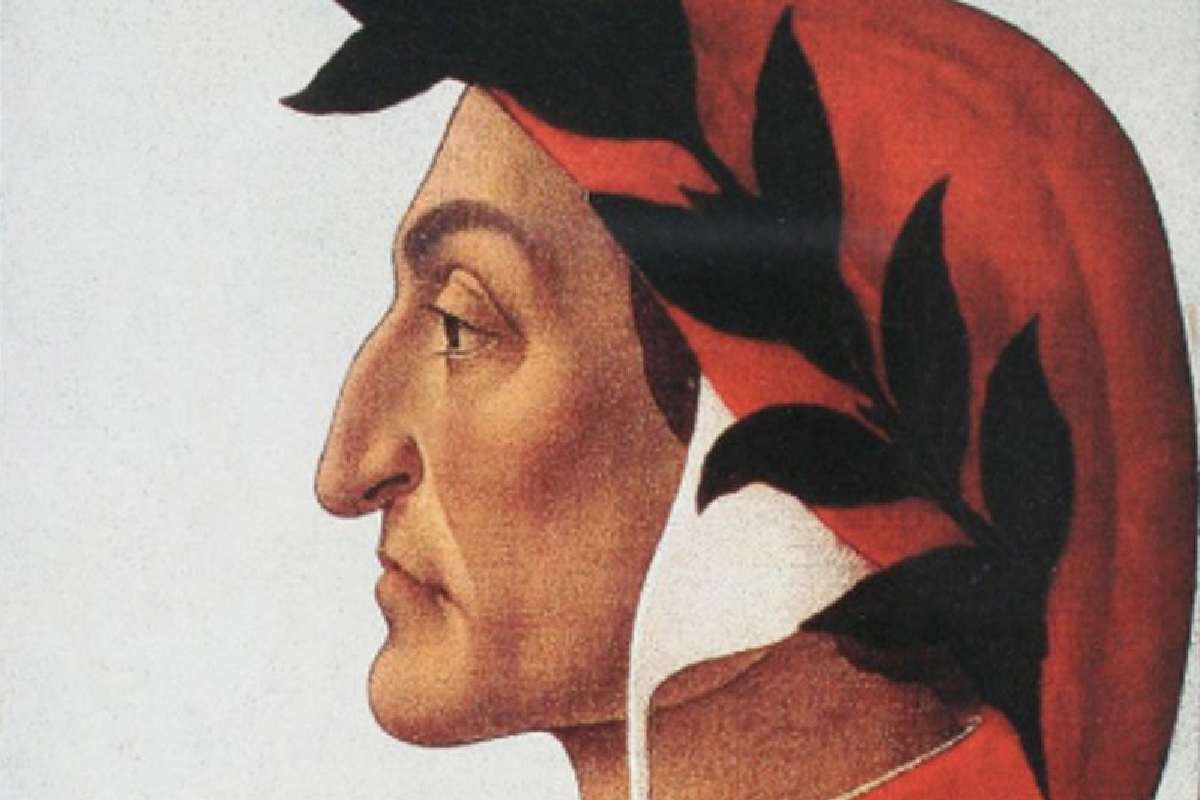 Profilo di Dante con alloro e naso