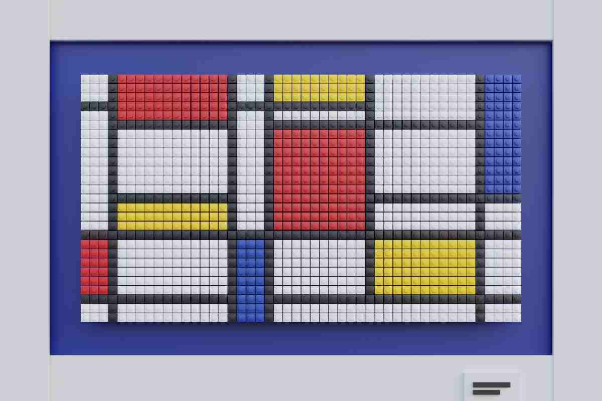 Opera di Mondrian remake con tassellini gialli bianchi rossi e blu